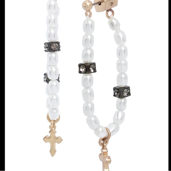 All Saints Beaded Imitation Pearl Hoop Earrings in Pearl/Gold - Picture 6 of 8